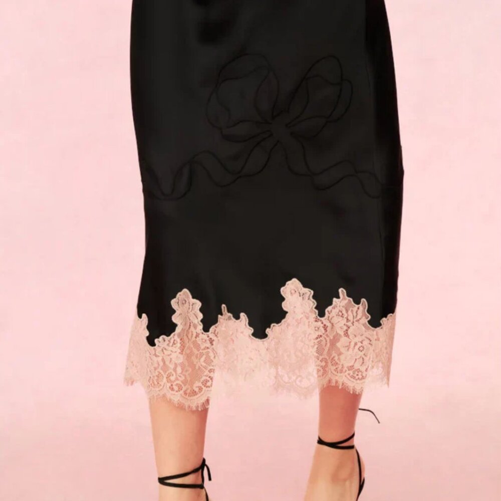 LoveShackFancy Black and Blush Lace-Trim Midi Dress - Picture 5 of 9